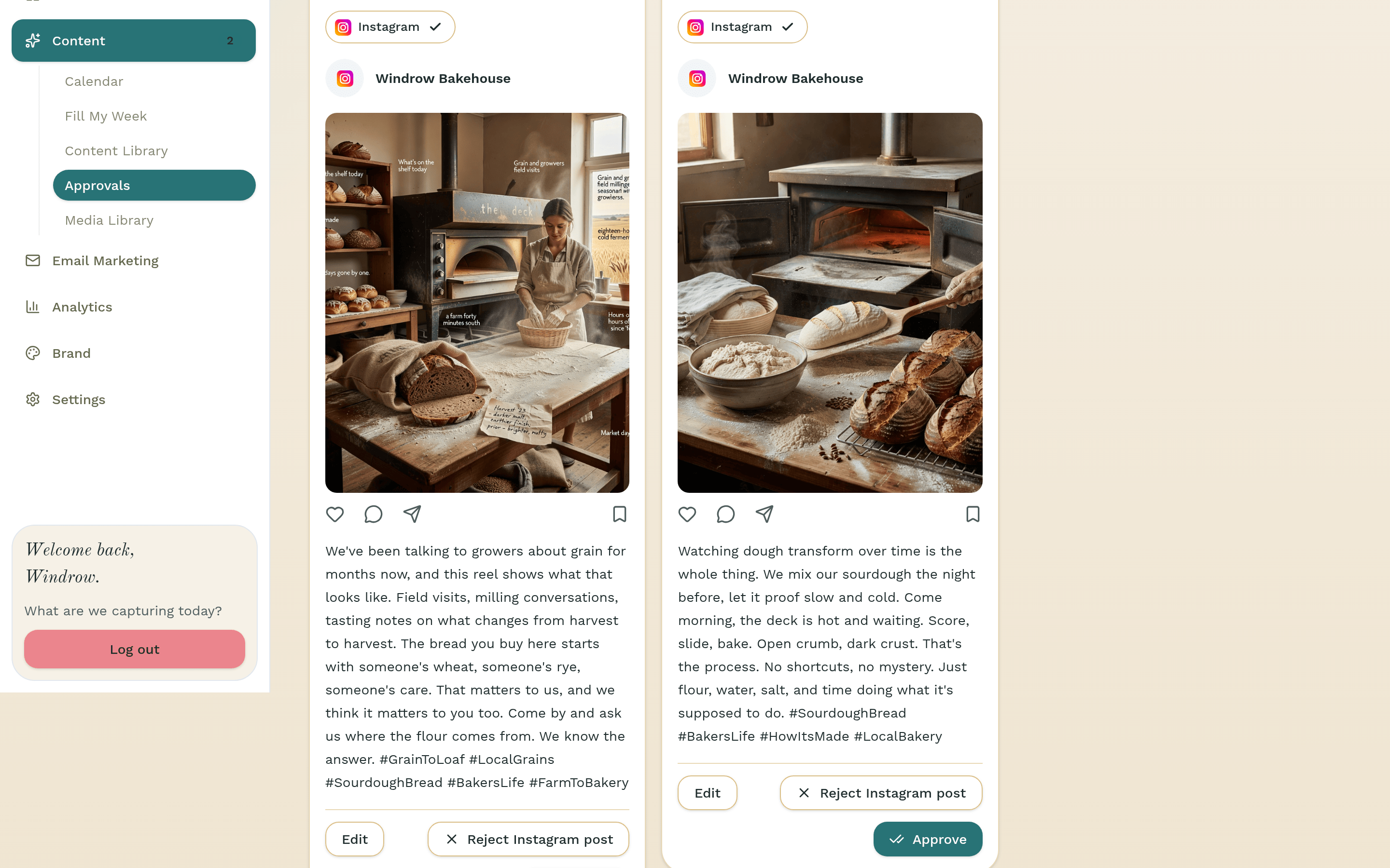 One draft with its Instagram and Facebook versions and the Edit button