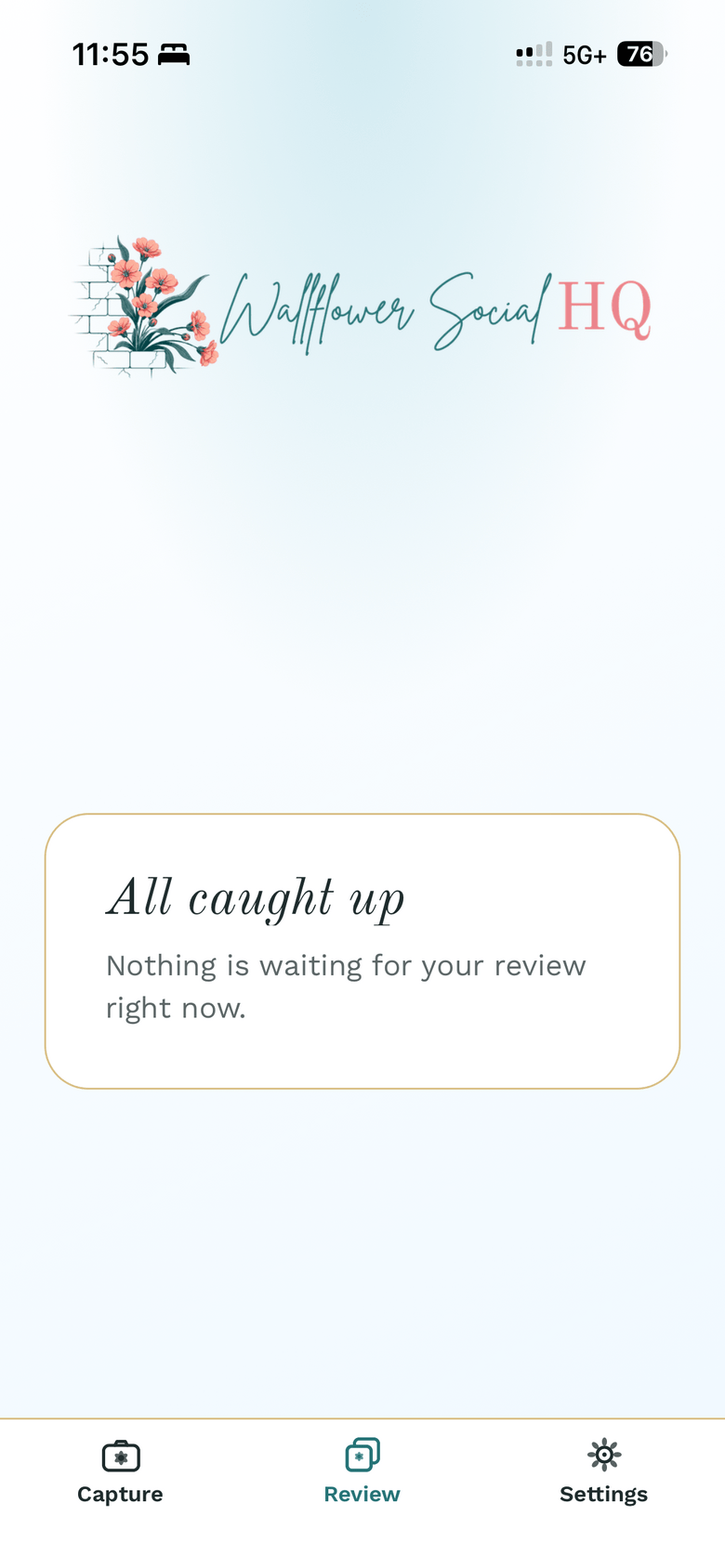All caught up card with the approved count and the Start over button