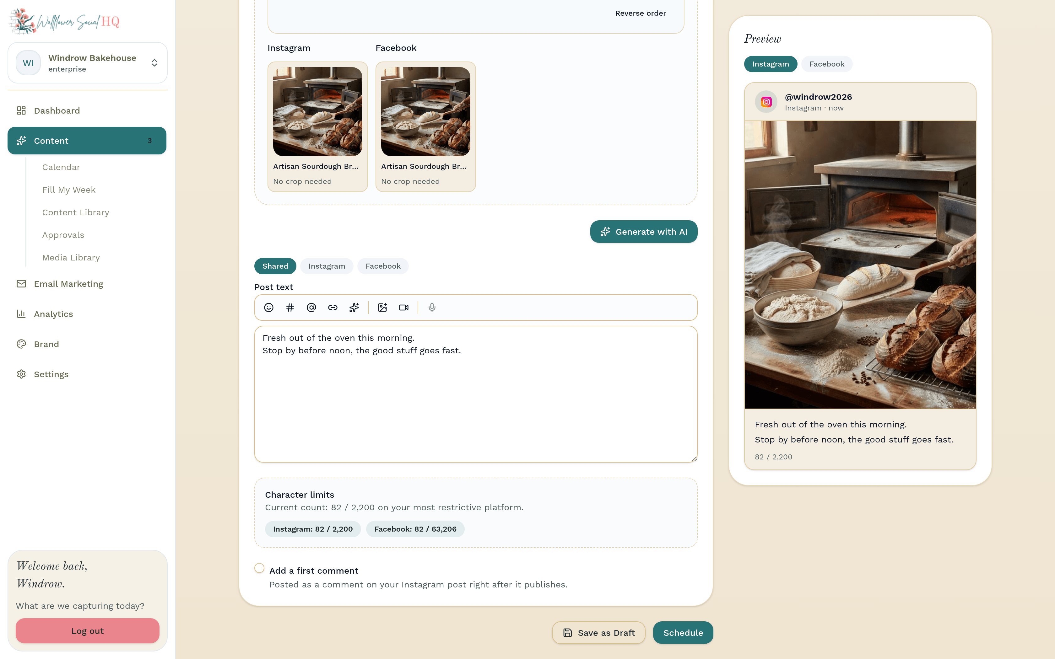 Create a post page with the uploaded photo and a drafted caption
