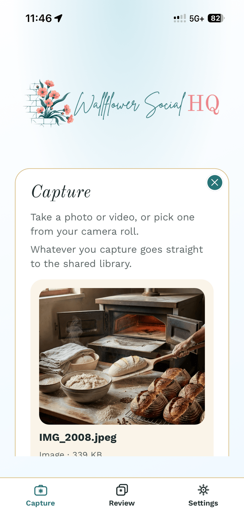 A photo of a fresh loaf picked from the camera roll, shown as a preview with its file size