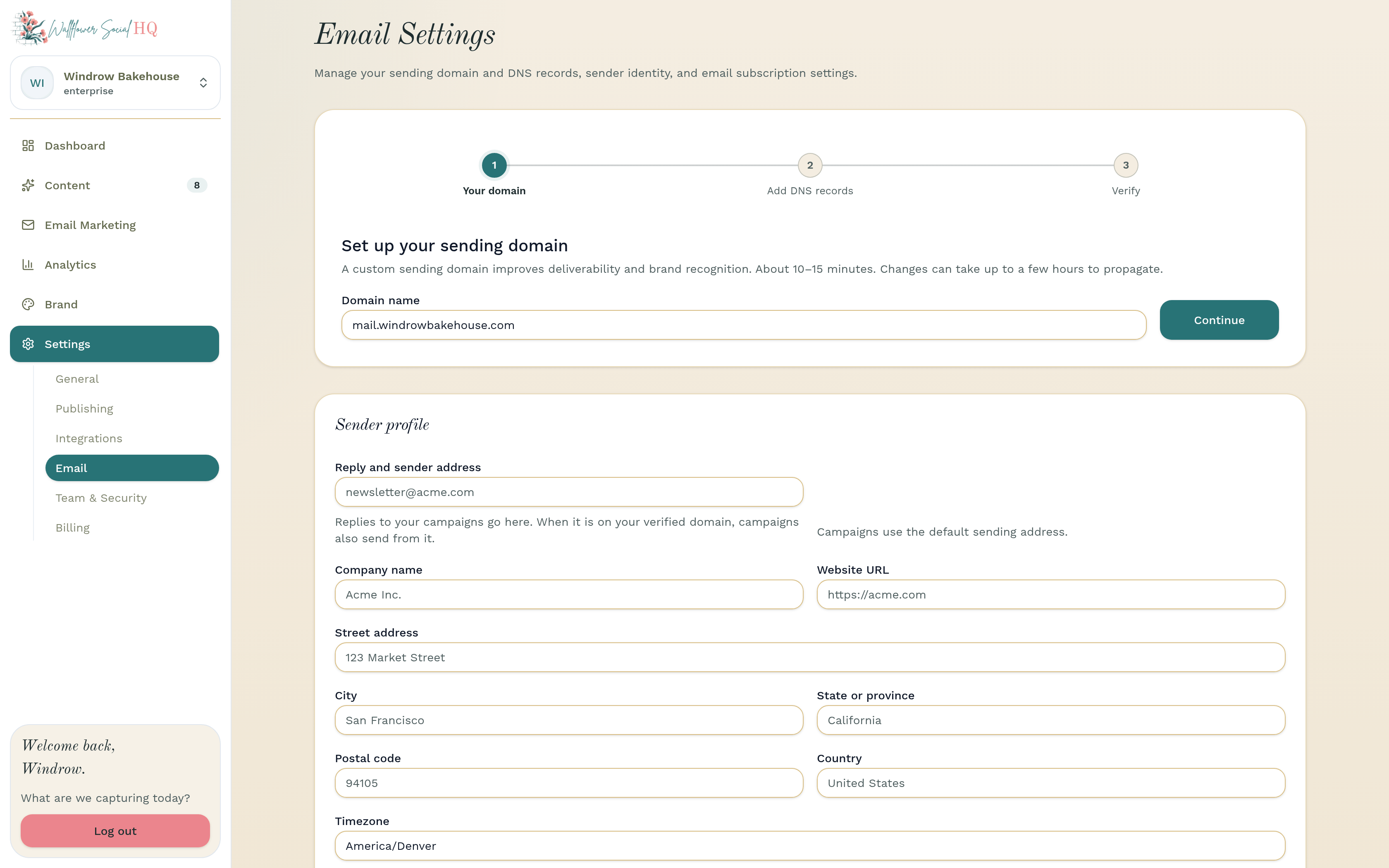 Add domain field with a demo subdomain typed in