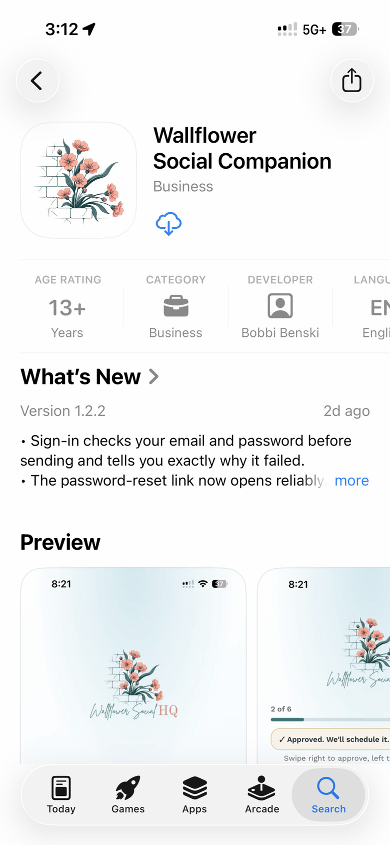 App Store listing for the Wallflower companion app