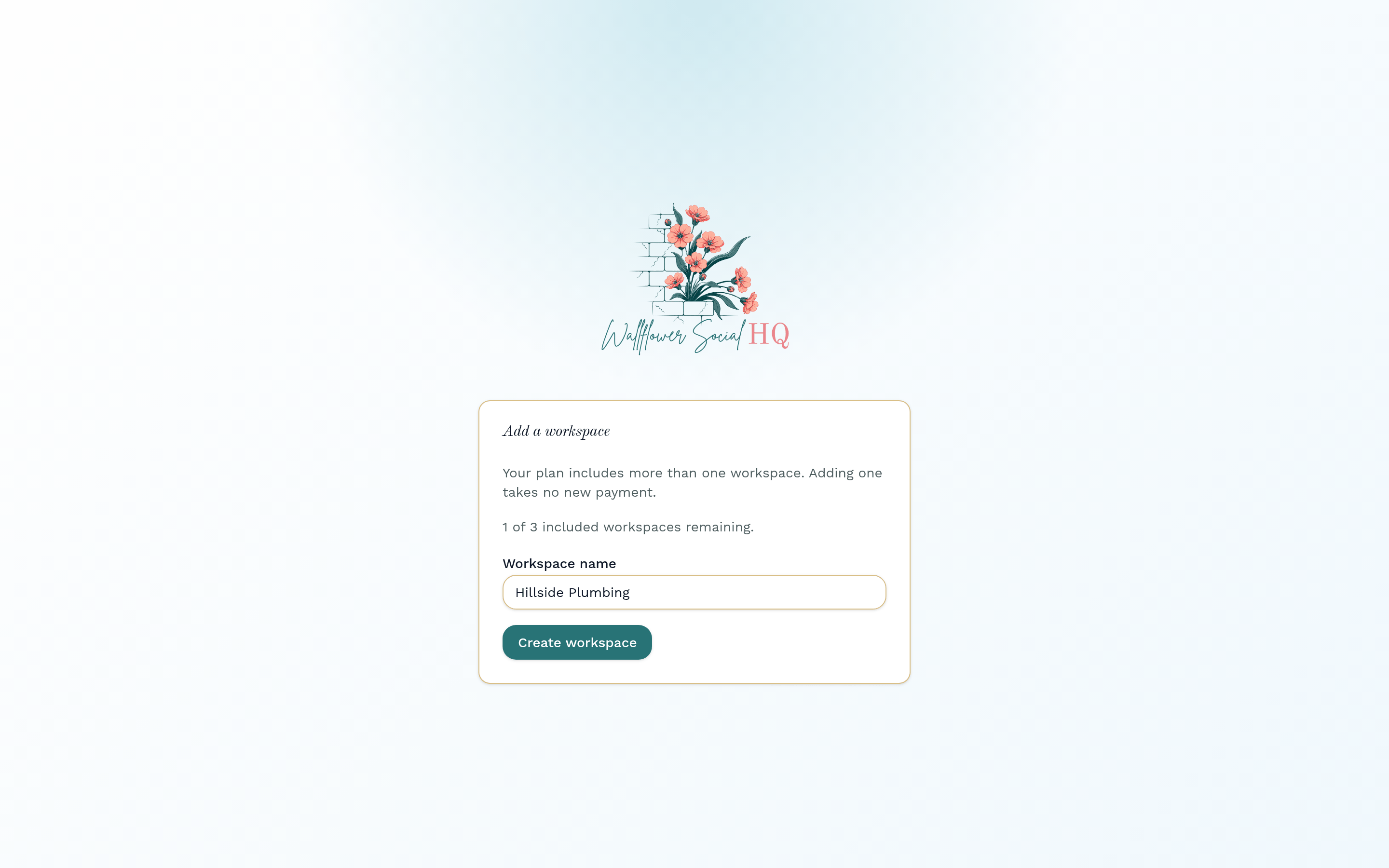 Add a workspace page with a demo workspace name typed in